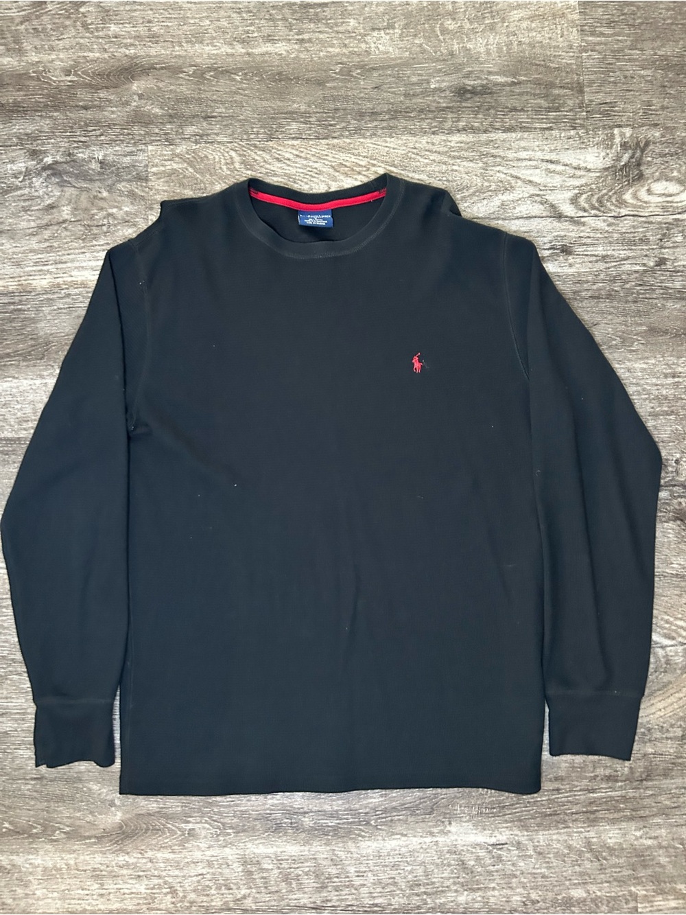 Polo Ralph Lauren Men's Medium Black Long Sleeve Crewneck Sleepwear Shirt Red Po